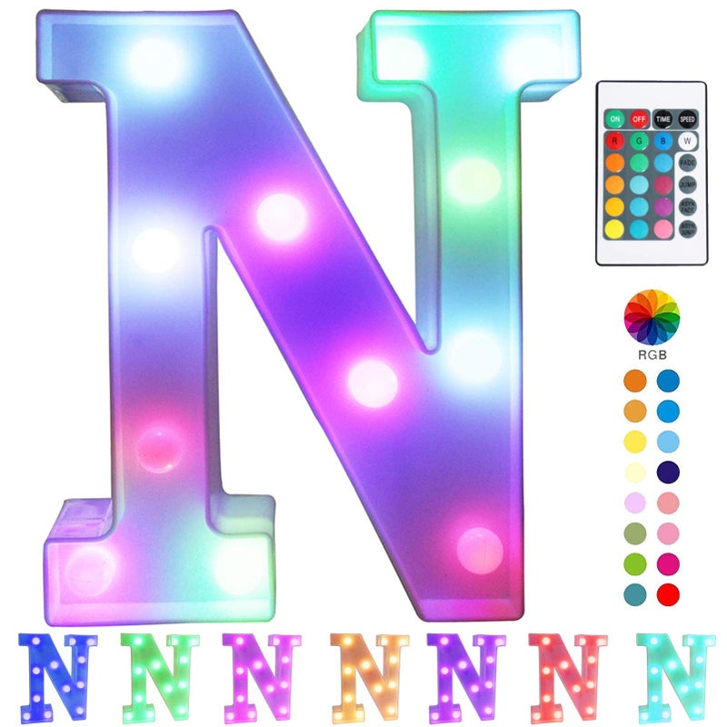 Pooqla Colorful LED Marquee Letter Lights with Remote â€“ Light Up Marquee Signs â€“ Party Bar Letters with Lights Decorations for The Home - Multicolor N - Image 1